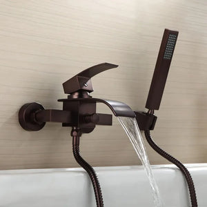 Bronze Wall-Mount Waterfall Bathtub Faucet with Handshower
